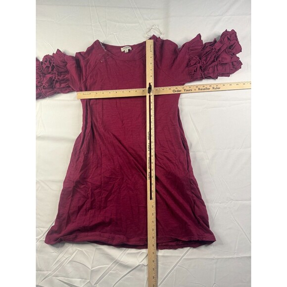 Umgee Dress Womens Size Small Cotton Ruffle Solid Burgundy Short Sleeve - Picture 4 of 7